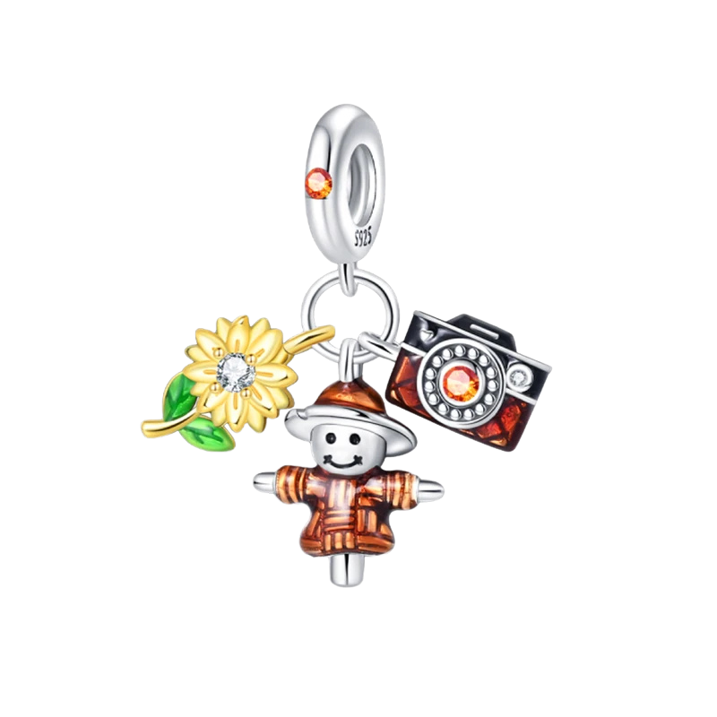 bedel voor pandora-stijl armband in de vorm van herfst, bloem, en camera. gemaakt voor personaliseren van armbanden, 925 sterling zilver, hoogwaardige kwaliteit.