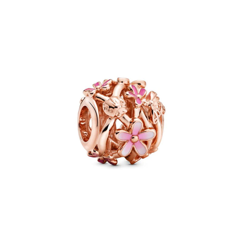 ronde 925s zilver bead en rose goud met bloemen in het roze 